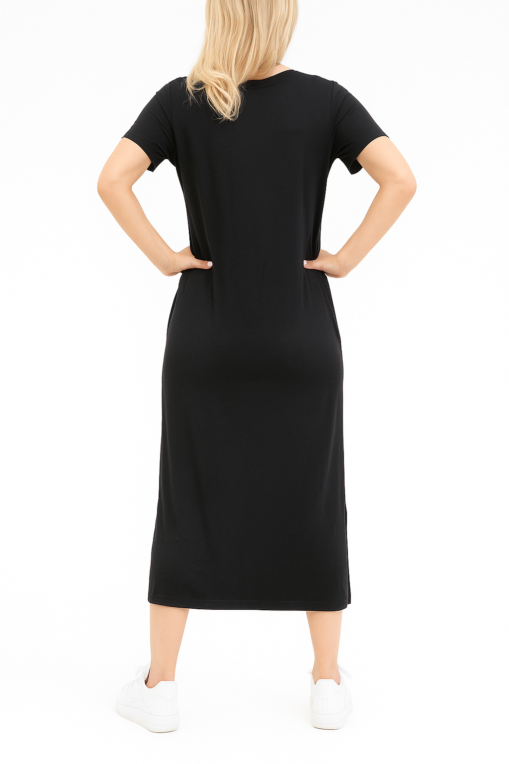 Vestido Básico V Bolsillo Negro