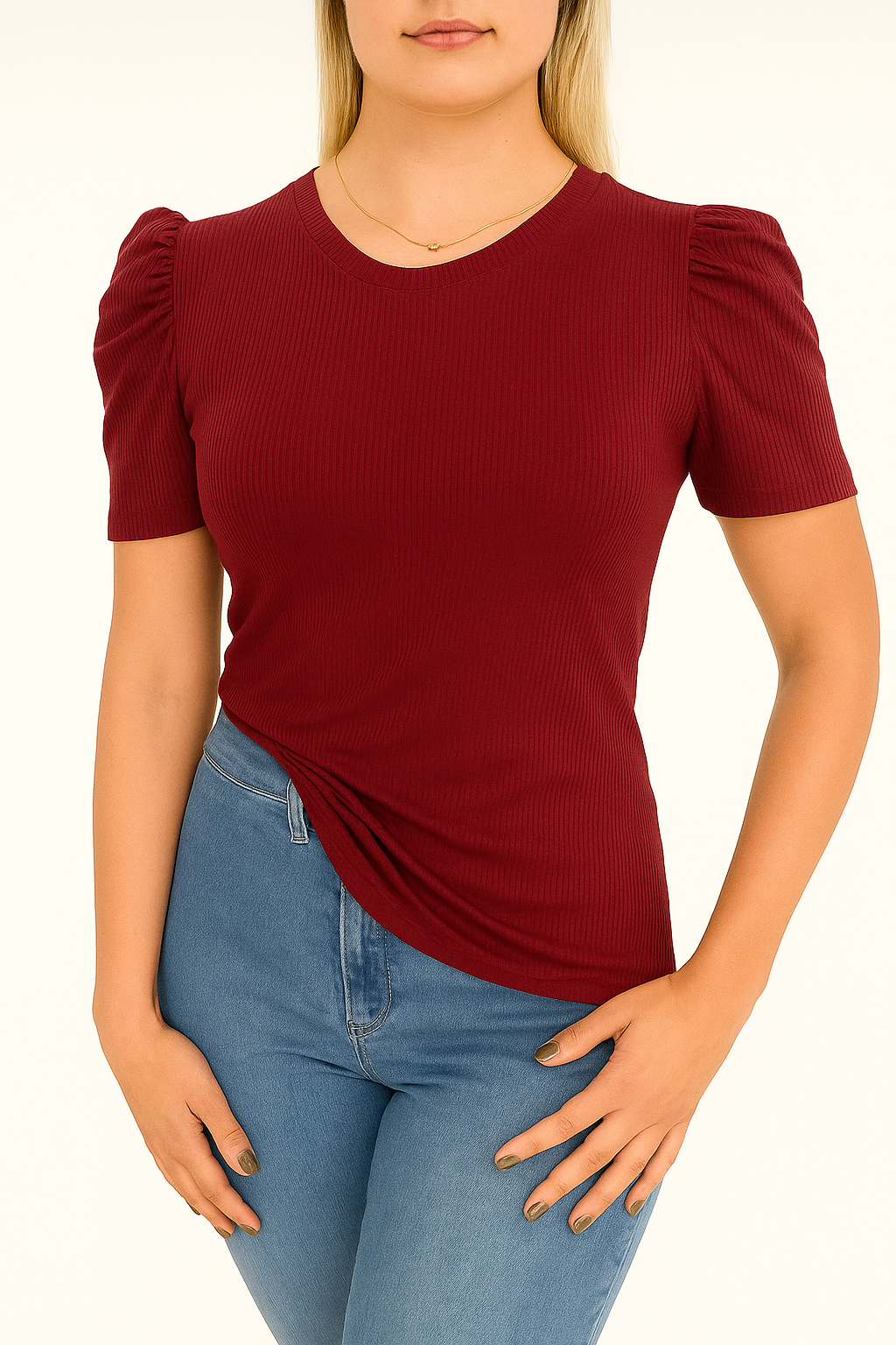 Polera Rib Manga Globo